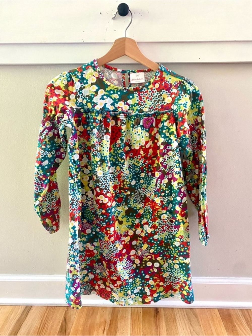 Hanna Andersson Girls Dress Floral Cotton Spring Long Sleeve Size 140